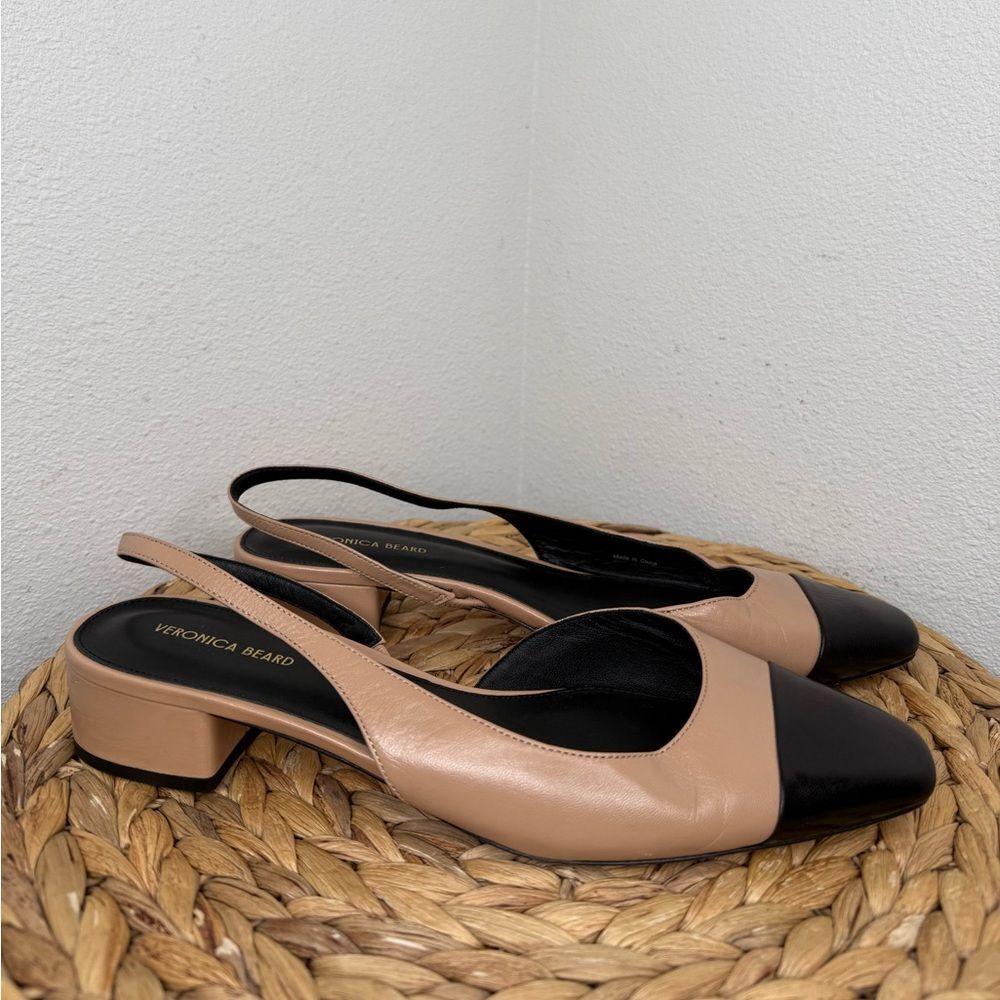 Veronica Beard Heels Cecile Half d'Orsay Slingback Block Heel Captoe black camel - Picture 5 of 10
